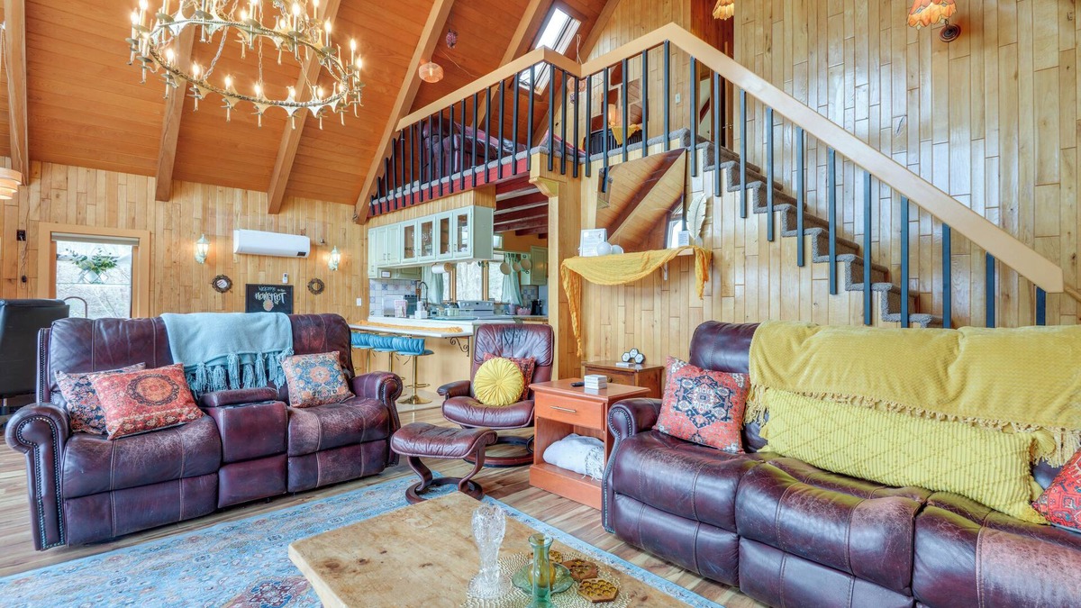 Vernon Apartment | Deck, Mountain Views: Colorful Retreat in Vernon!