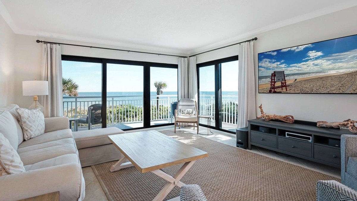 New Smyrna Beach Condo | Direct oceanfront corner condo with large wrap-around balcony and heated pool