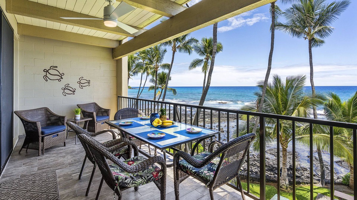 Kailua-Kona Condo | Direct Oceanfront Condo: New Remodel, AC, Tidepools, Sunsets, Turtles & Surfers