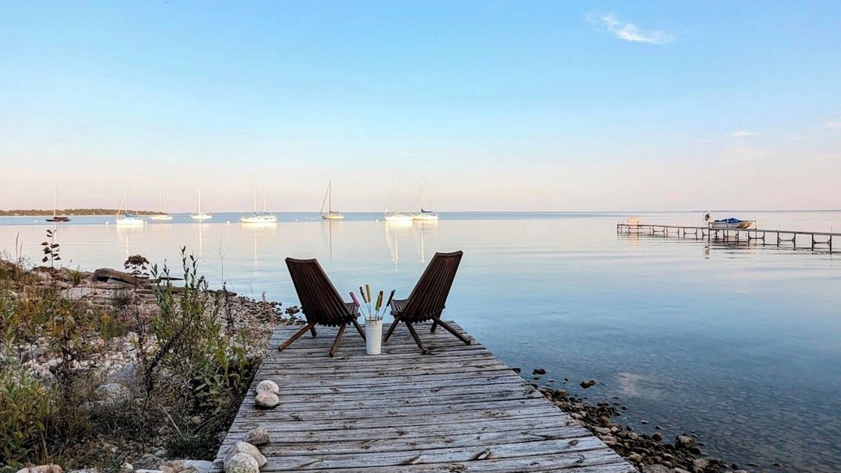Northport House | Direct waterfront on Grand Traverse Bay , firepit, grill, large yard, pet ok