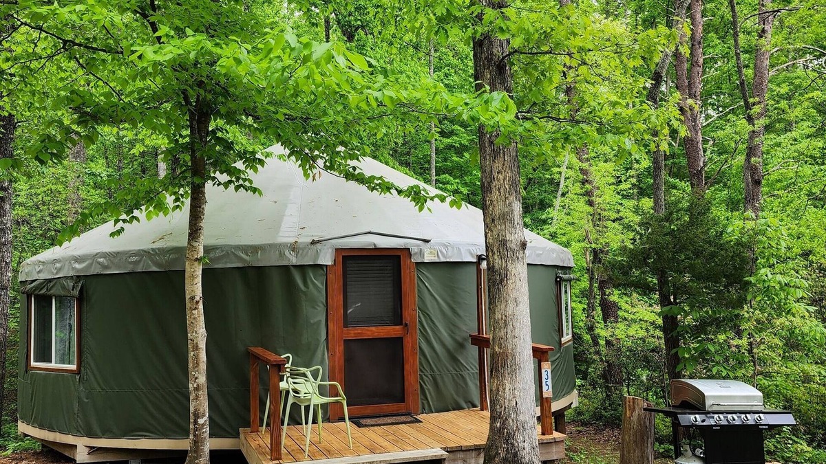 Rutherfordton House | Dog friendly 30' Yurt, large dome skylight, king bed, 2 bedrooms, sleeps 6.