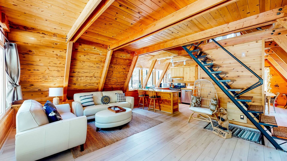 Tahoe Pines House | Dog-friendly A-frame cabin with 2 decks & fireplace - walk to the beach