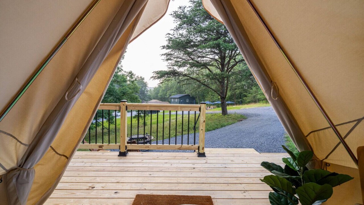 Great Cacapon RV Rental | Dog Friendly Glamping for Two in Wooded Area