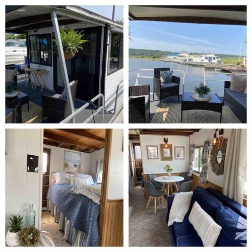Sabula Boat Rental | Driftwood Cozy Houseboat on the Water for 2