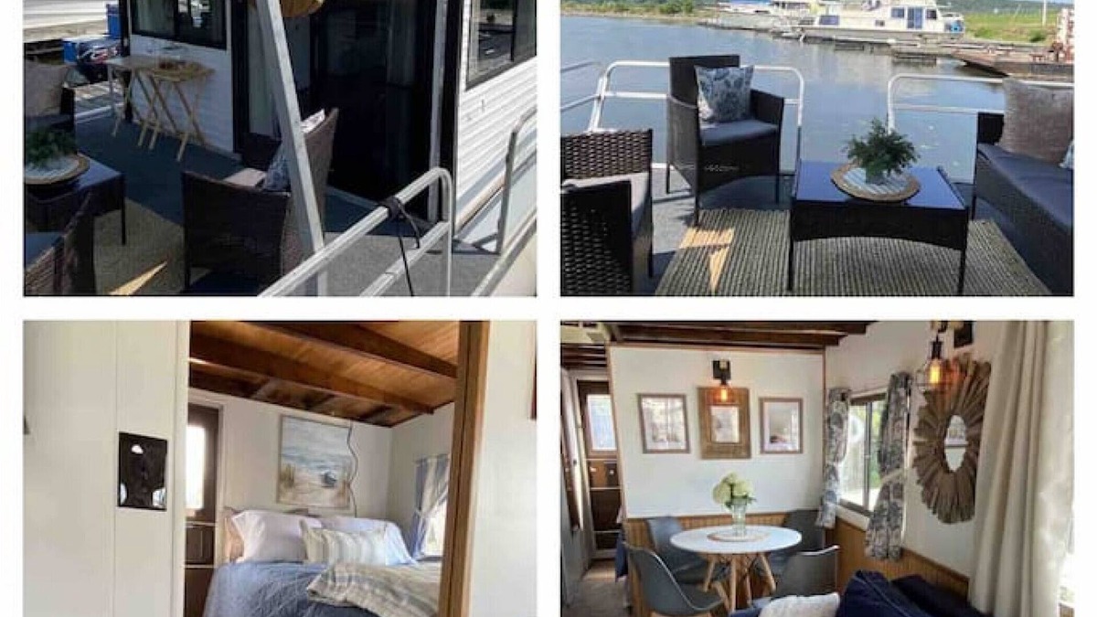 Sabula Boat Rental | "Driftwood" Cozy Houseboat on the Water for 2
