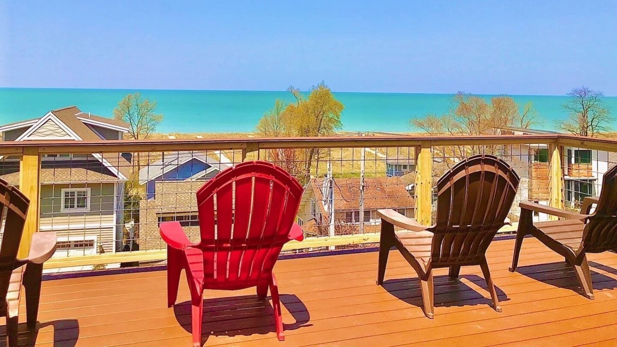 Michigan City Cabin | Dune-Top Escape: Big View, Big Lake, Big Beach!