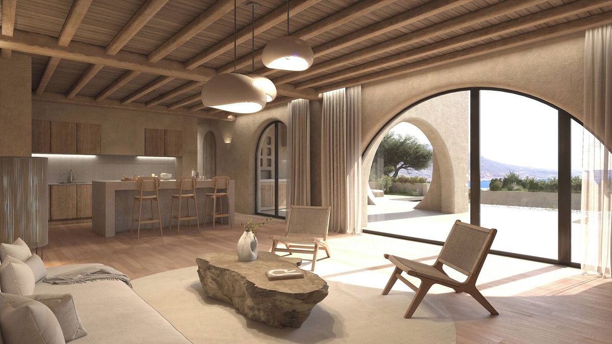 Trachilos Villa | Eco Sanctuary: 3-Bed Villa, Garden Teracce, Infinity Pool, Aegean Sea View