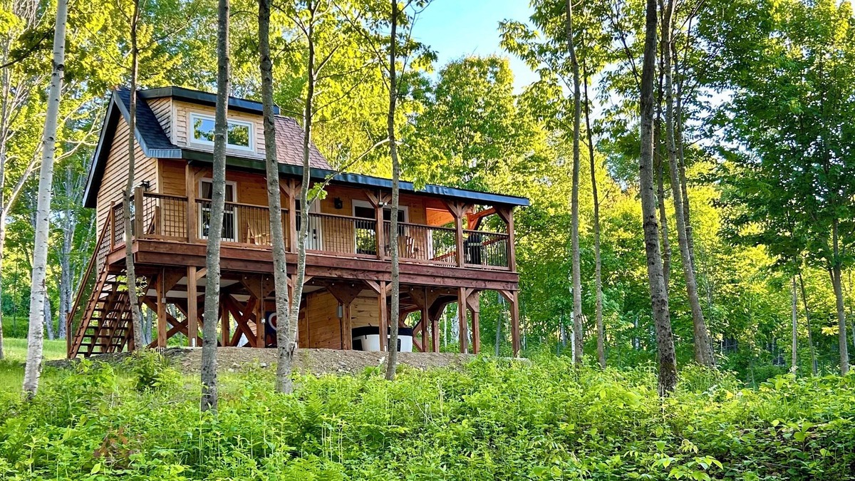 Canterbury Cabin | Elevated cabin nestled among the trees, and the Saint John River. Pet friendly.n
