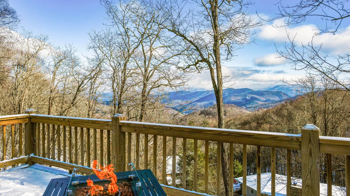 Cullowhee Cabin | Elevated mountain-view cabin with private hot tub, 2 decks, firepit, & grill