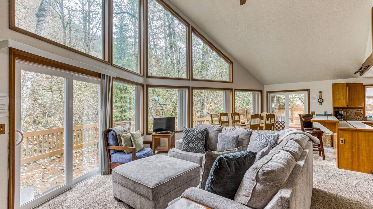 Mount Hood Village Ski Chalet | Expansive Wooded Home with a Brook, Firepit, Private Hot Tub and Shared Pool