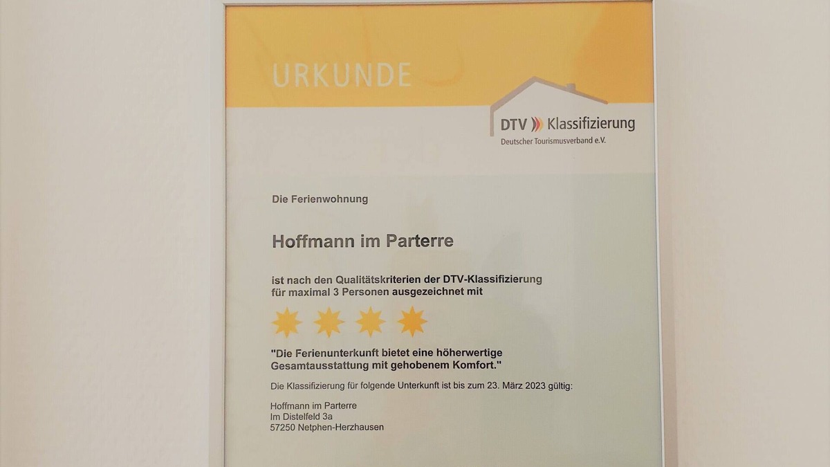 Herzhausen Apartment | Ferienwohnungen Hoffmann 4 star DTV classification