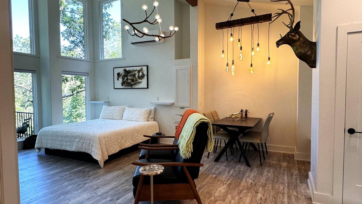 Sylvan Shores Cabin | Firefly1 - luxury treehouse, hot tub, lake access, ample parking, full kitchen