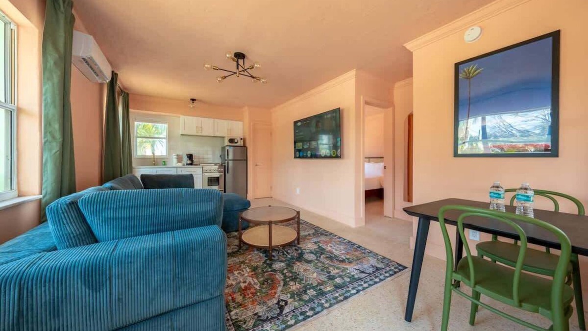 Bay Esplanade Apartment | Fresh for 2025: Retro Beach Oasis with Color Pop