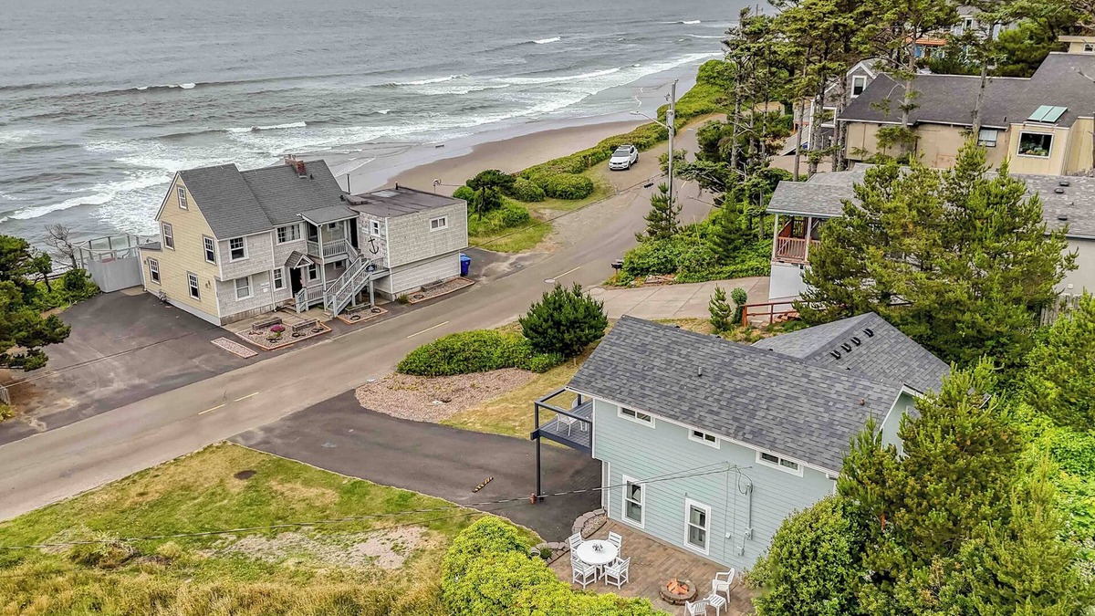 Logsden House | Fully Updated Lincoln City Cottage with Ocean Views has Patio, Decks, Fire Pit!