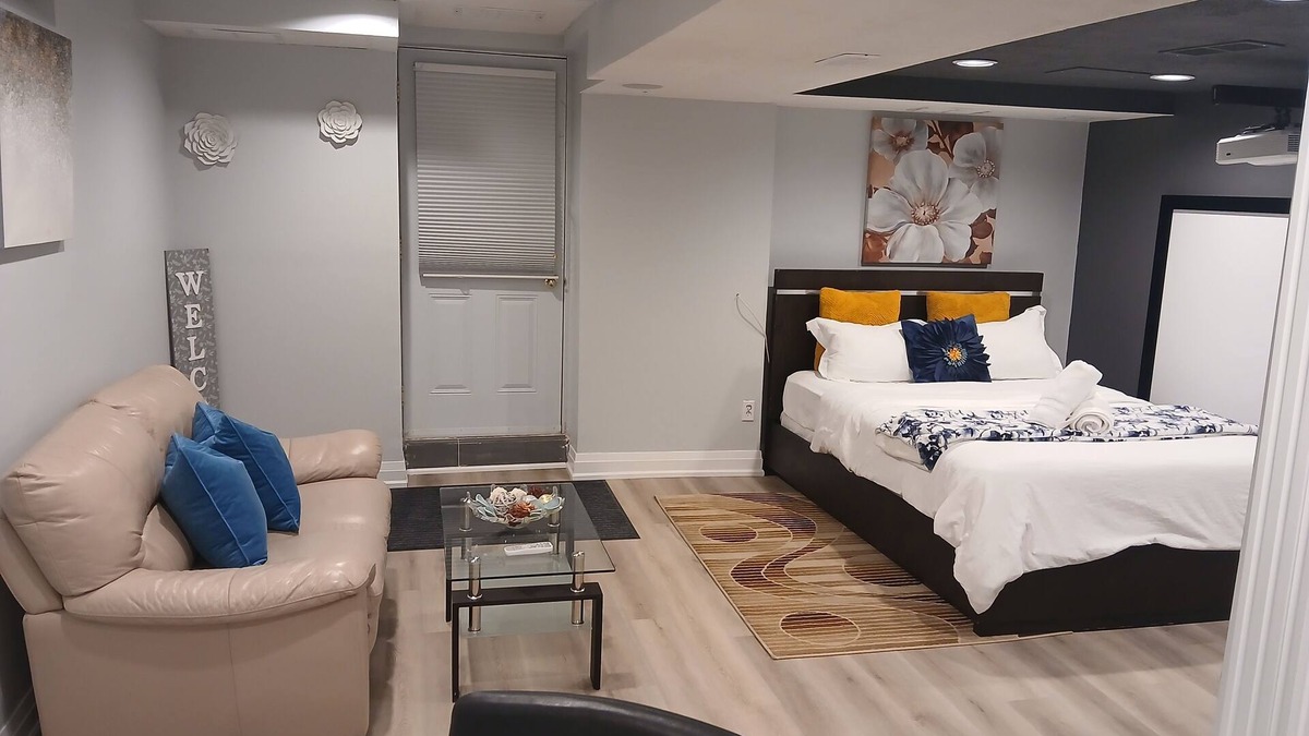 Lisgar Apartment | furnished basement studio, with1 queen bed, a kitchenette, and 1 bathroom. n