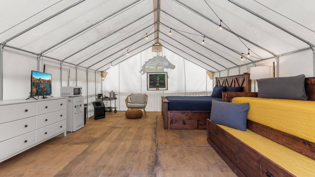 Stanton RV Rental | Furnished Glamping Tent/King Bed/Access to the Red River - Hallowed Horse - #2