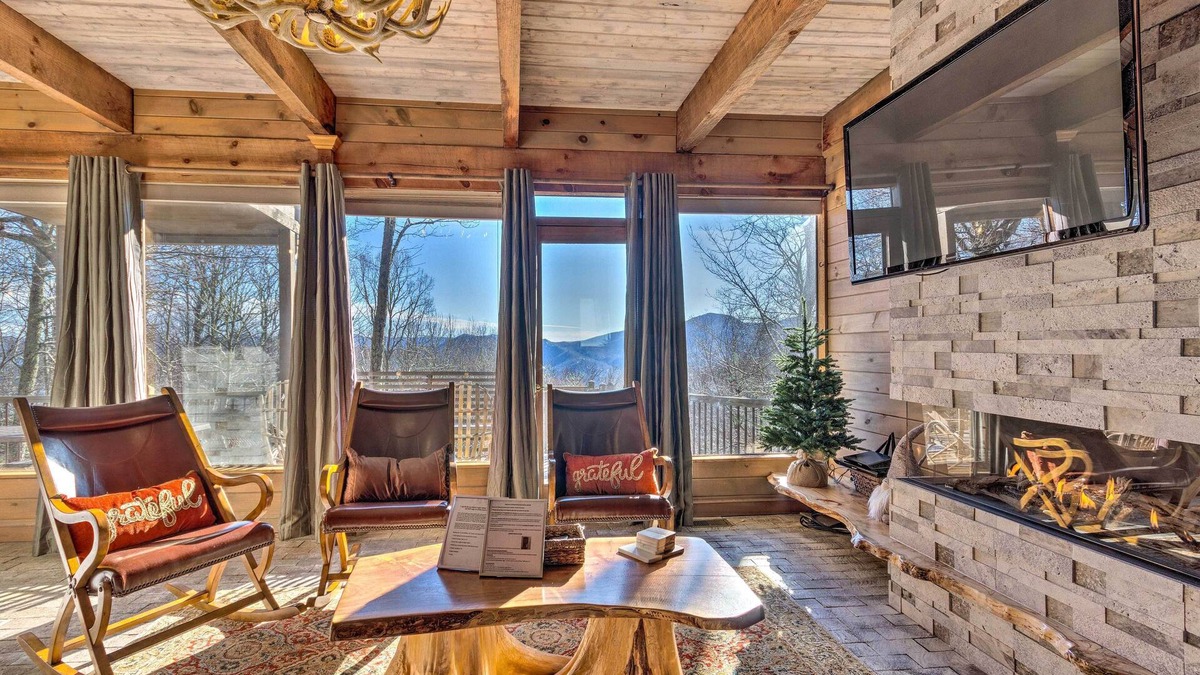 Maggie Valley House | Golf, Sauna, Creek: Spectacular Smoky Mtn-View Gem