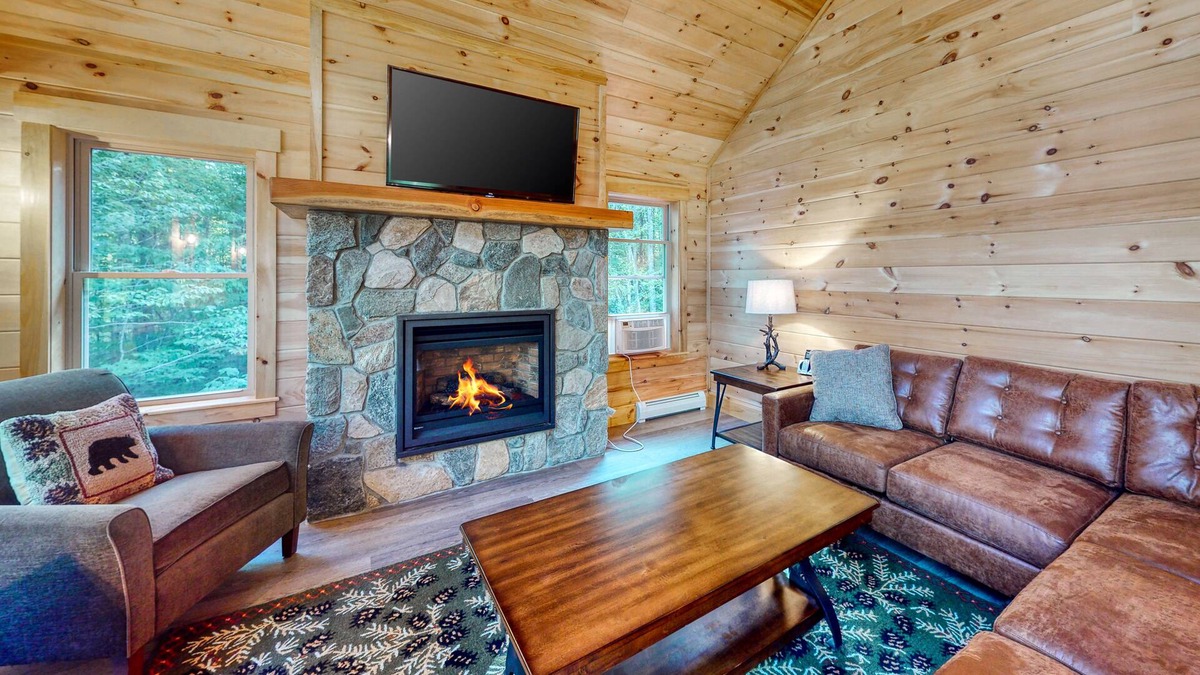 Carrabassett Valley Cabin | Gorgeous dog-friendly home with deck, hot tub, gas fireplace, & spectacular view