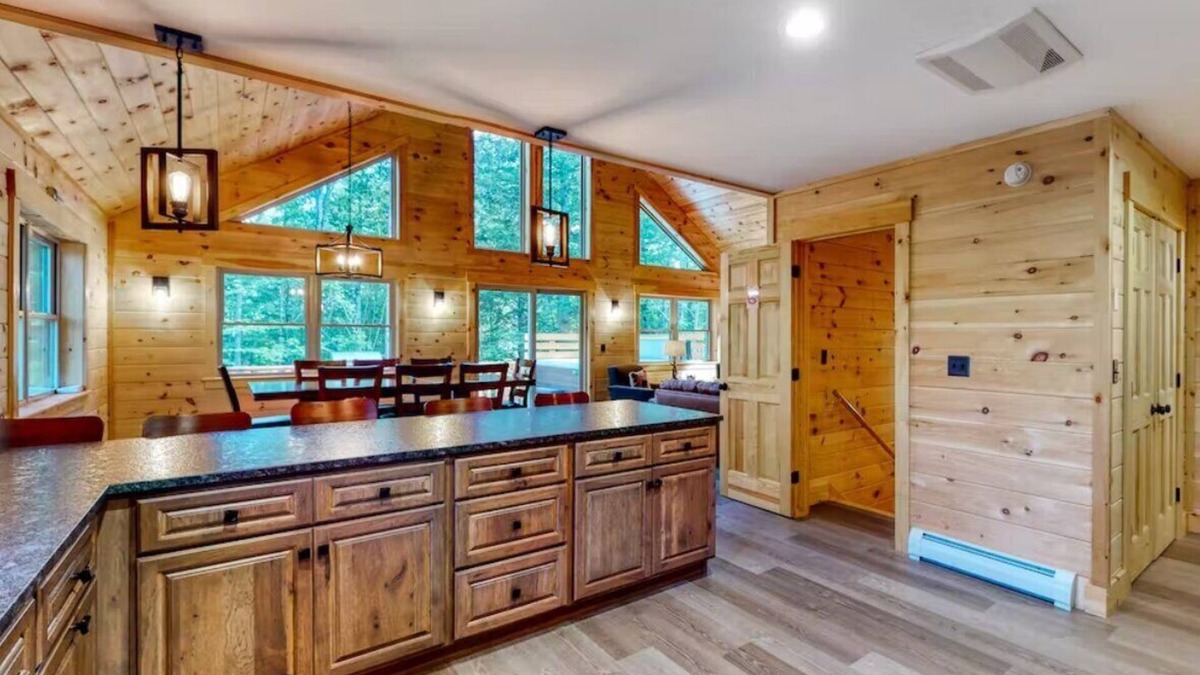 Carrabassett Valley Cabin | Gorgeous dog-friendly cabin with great view, deck, hot tub, & gas fireplace