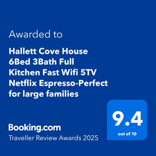 Hallett Cove House | Hallett Cove House 6Bed 3Bath Full Kitchen Fast Wifi 5TV Netflix Espresso-Perfect for large families