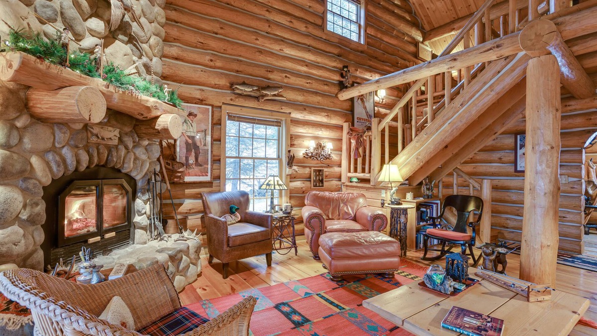 Thompsonville Cabin | Handcrafted Log Home on River Near Crystal Mtn
