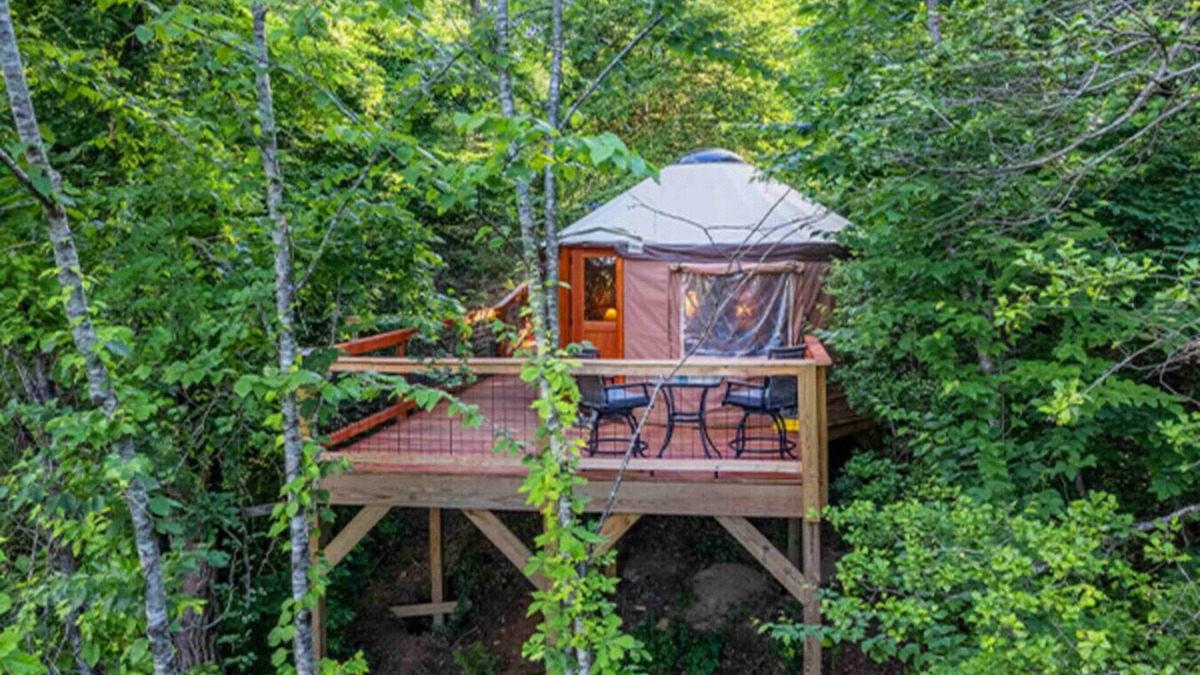 Cullowhee RV Rental | Holly Hideaway, Cozy Yurt, Pet Friendly, and Trails!