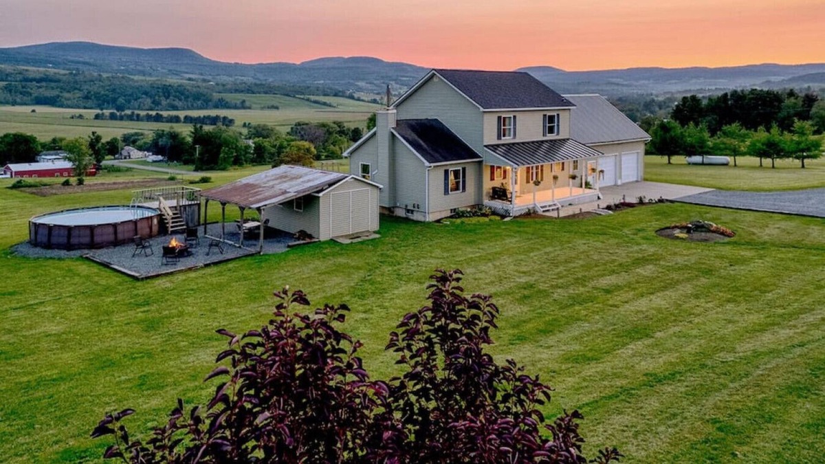 Sprout Brook House | Homestead with Pool near the Adirondacks | Sunset View