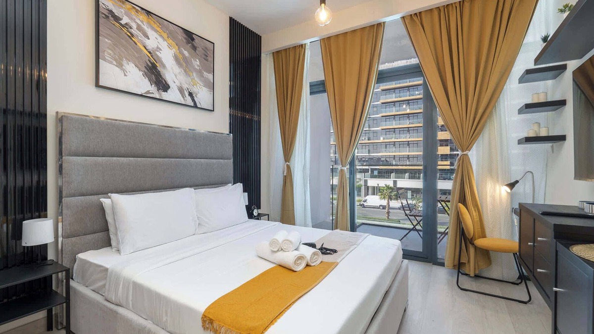 Nad Al Sheba Apartment | Homey Studio Apartment Perfect for 2 at Azizi Riviera 46