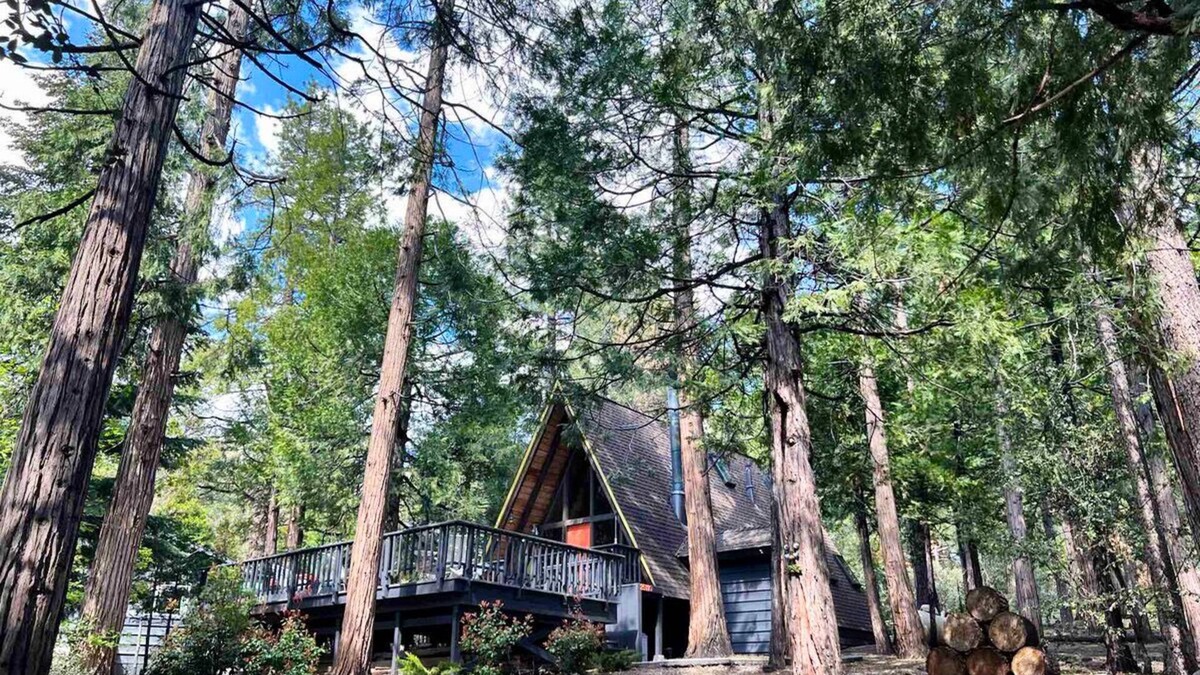 Fern Valley Cabin | House Little Bird Woodsy Retro A-Frame Cabin with Hot Tub