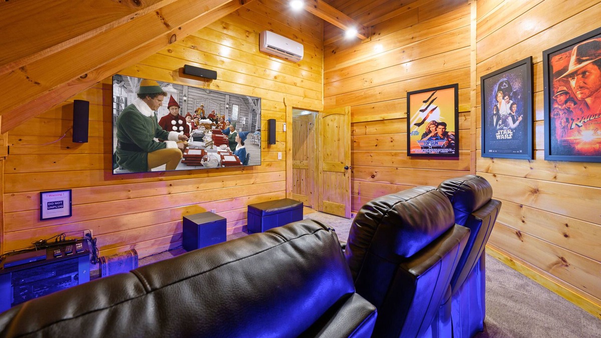 Sevierville Cabin | HUGE THEATER with Stadium Seating, Resort Pool, Hot Tub, Pool Table, Views