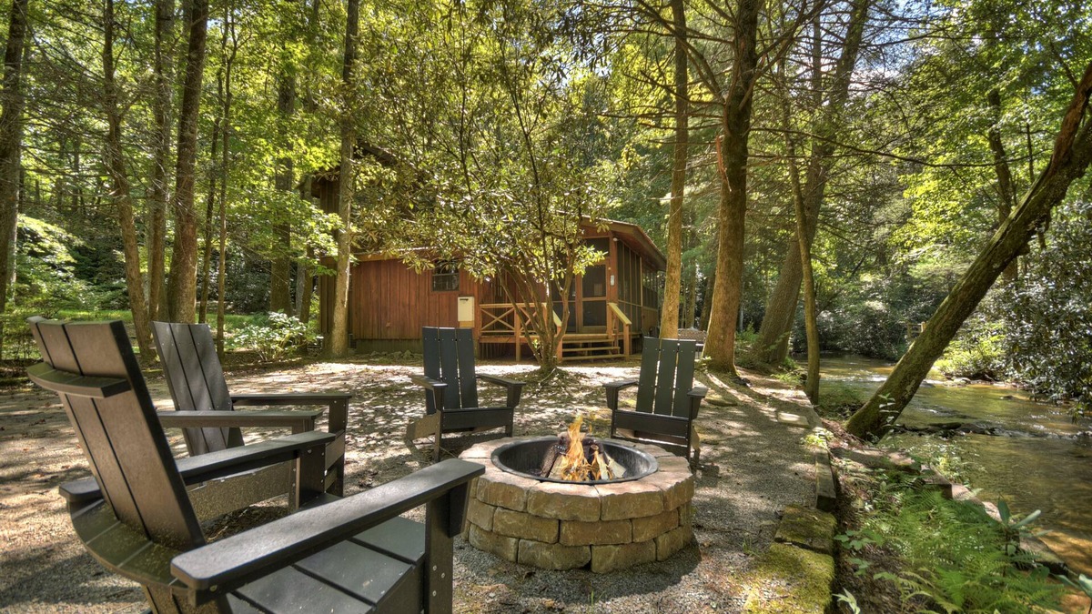 Ellijay Cabin | Keeping it Reel -Your pet-friendly creekfront haven, complete with hot tub, firepit, pool table, WiFi, and superb fishing