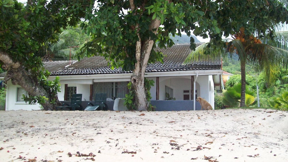 Mahe Island Villa | "L'Escapade Beach Villa" Seychelles, nestled on white sand beach, palms and sea