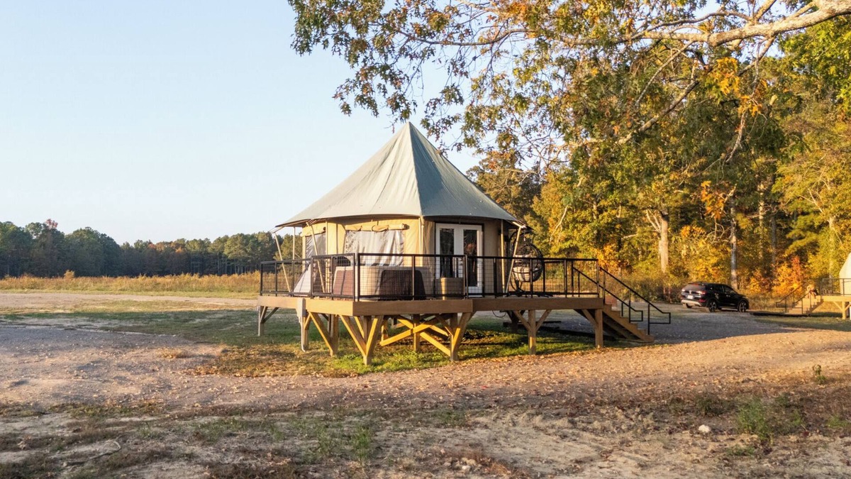 Coosa Resort | Lake Front Exclusive Glamping Tent: Hot Tub, TV, & Soaking Tub