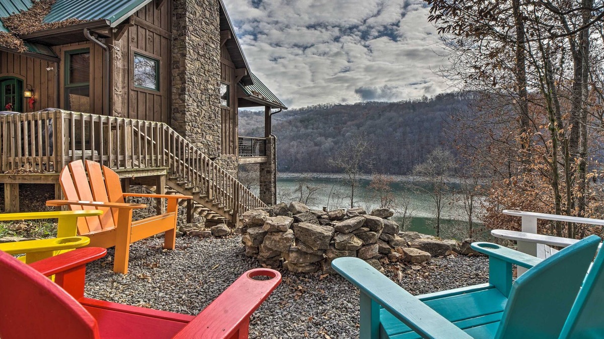 Washburn Cabin | Lakefront cabin with fire pit, lift down to the dock, hot tub, bean bag toss