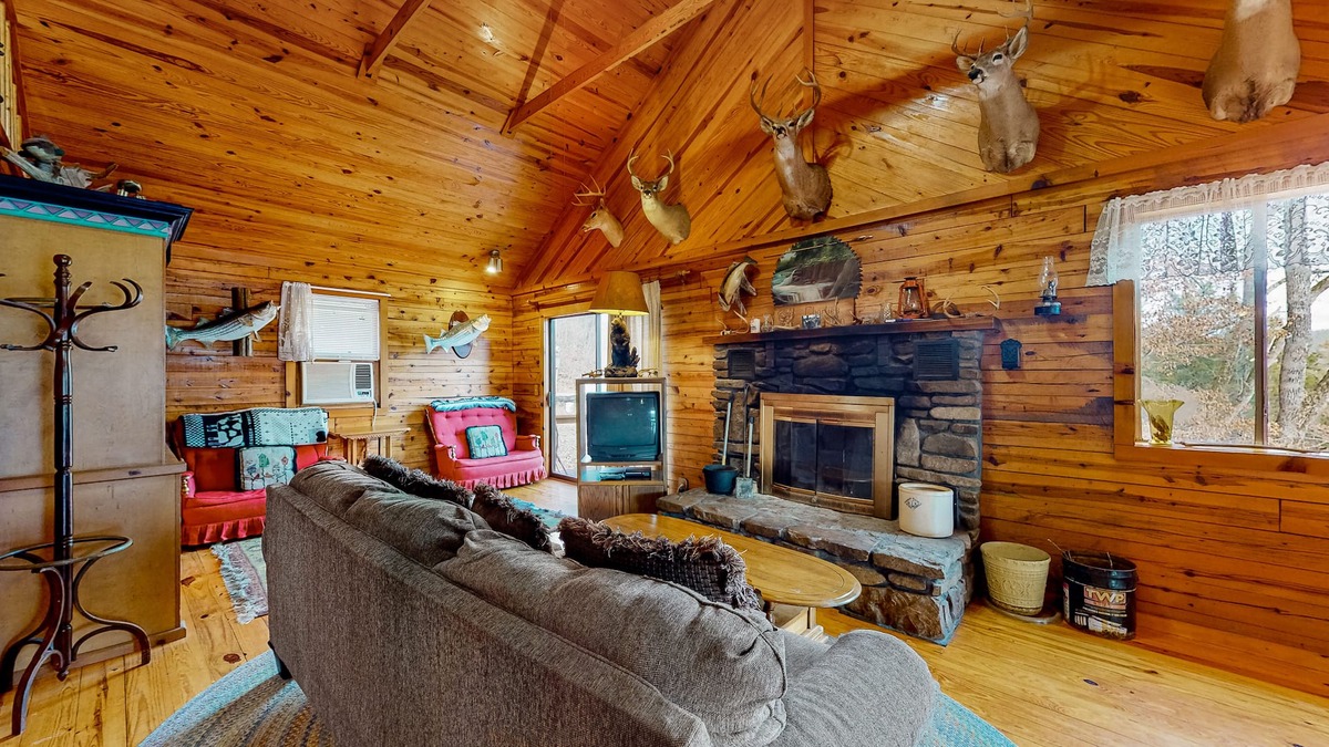 Eureka Springs Cabin | Lakefront dog-friendly log cabin with private boat access, firepit, & grill
