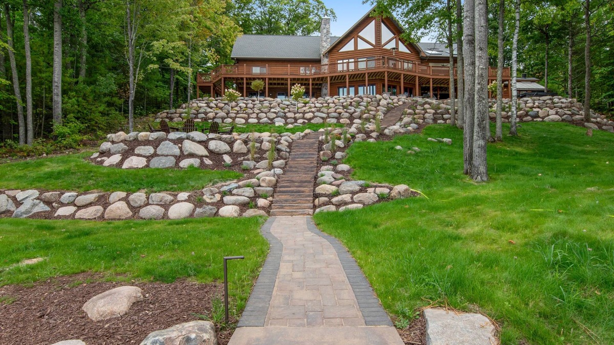 Lac du Flambeau House | Lakefront estate with 3-story chalet & guest house - hot tub, game room, and gym