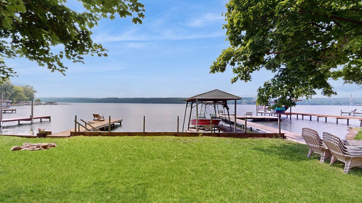 Valois House | Lakefront home with large deck, dock, kayak, & gorgeous views