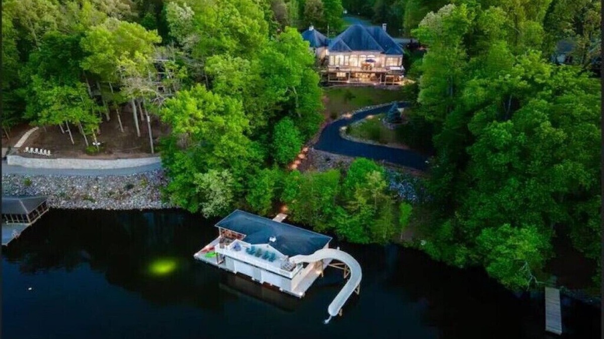 Mineral House | Lakefront Water Slide Sauna Pool Hot Tub Dock