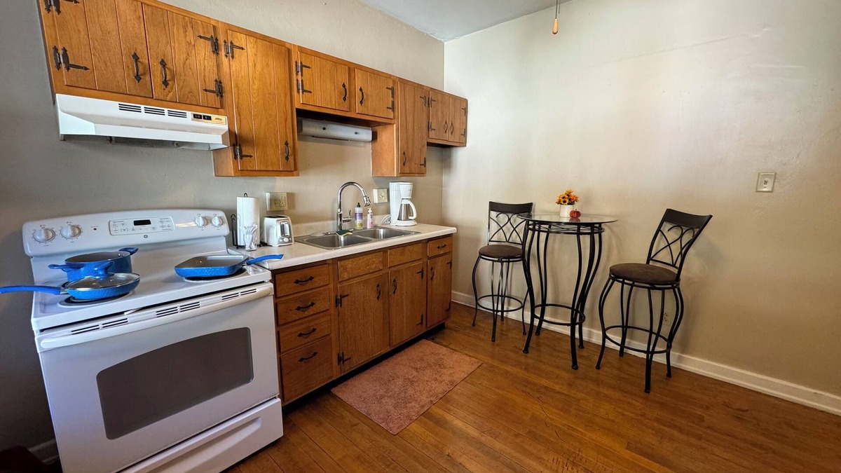 Wheeling Apartment | Large 1-BR Living RM Kitchen in a Monastery mansion in premier downtown Wheeling