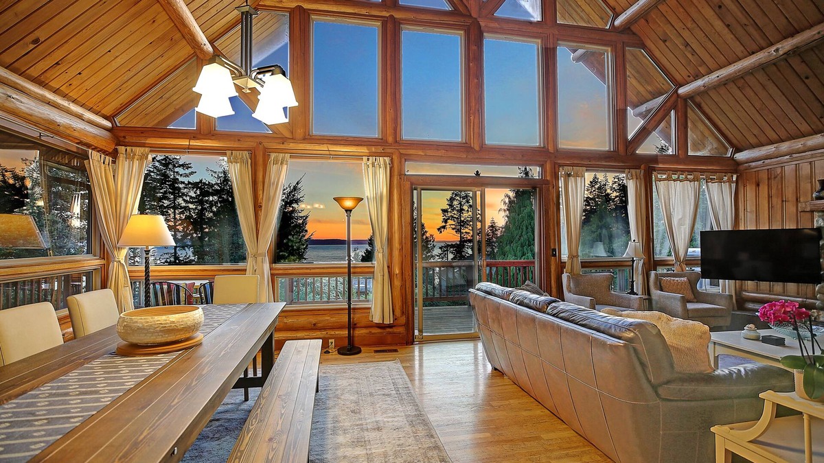 Camano Island House | Large Log Cabin w/Ocean Views, indoor/outdoor games, 5mins walk to beach