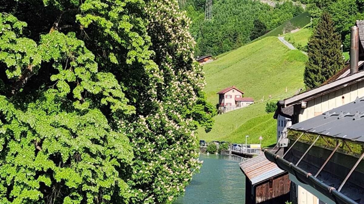 Schwanden Apartment | Large studio in Schwanden with mountains and river. 5 minutes to train station.