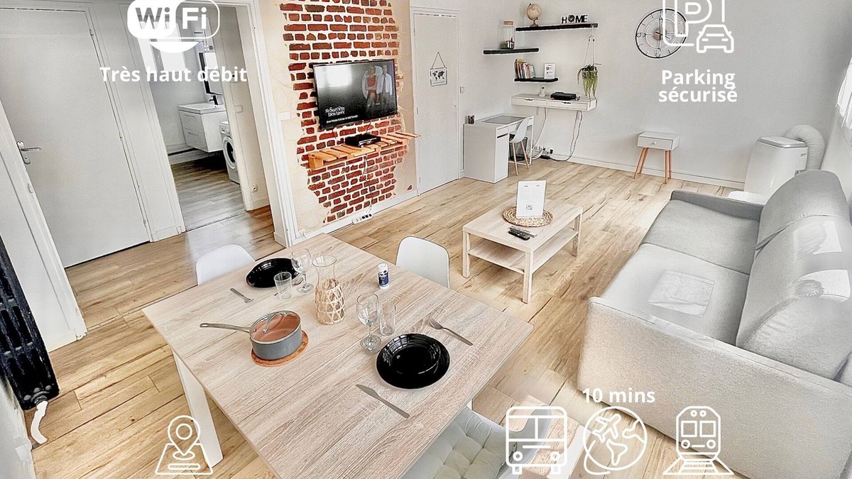 Beauvais Apartment | ✈️🚆Large T2 Ground floor Hyper center - Shuttle* & Sauna* + 🅿️Parking