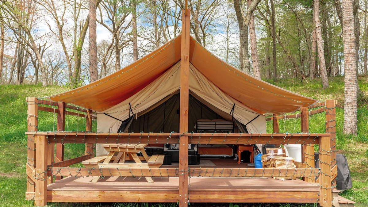 St Croix Falls RV Rental | Large tent on massive Big Rock Creek Estate!
