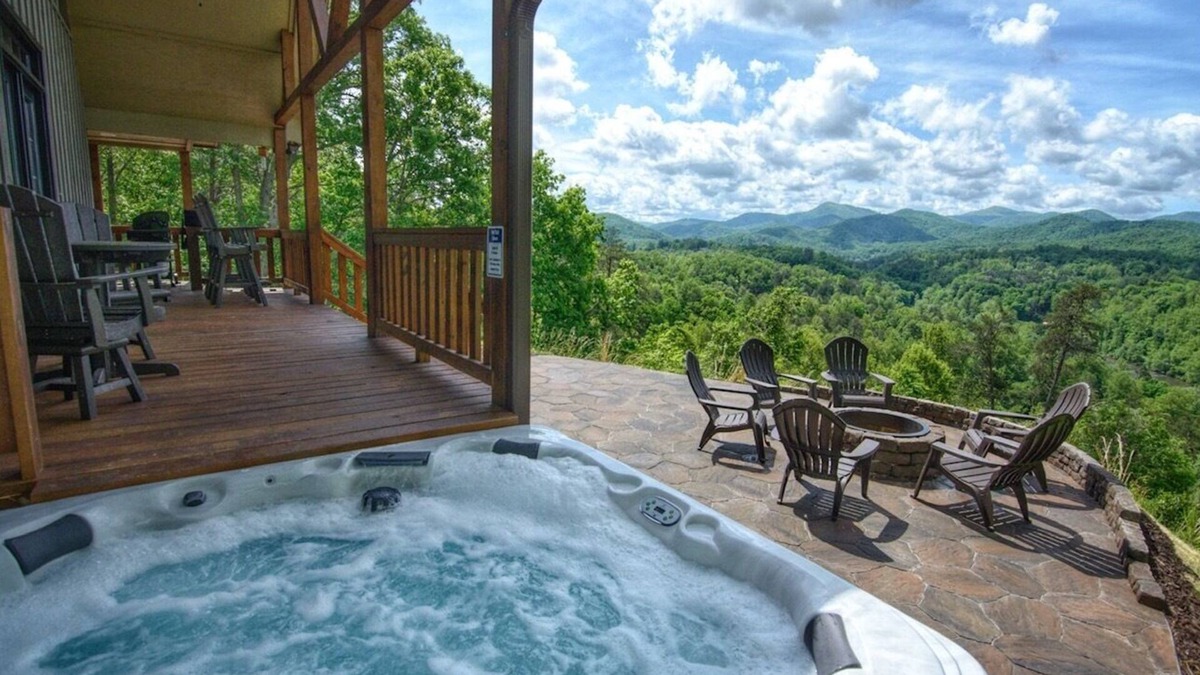 Sylva Cabin | Layers View- Luxury Home in River Community, Huge Views, Hot Tub, Great Fishing!