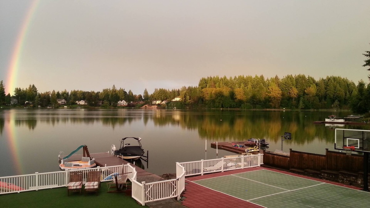 Lacey House | Live the Dream On Long Lake! Boating, Fishing, Swimming Paradise w/Sports Court!