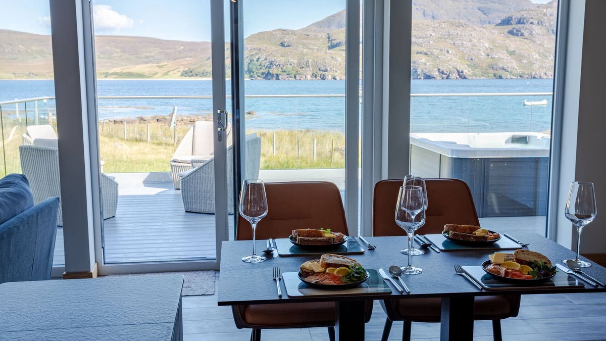 Garve House | Lodge with private hot tub.