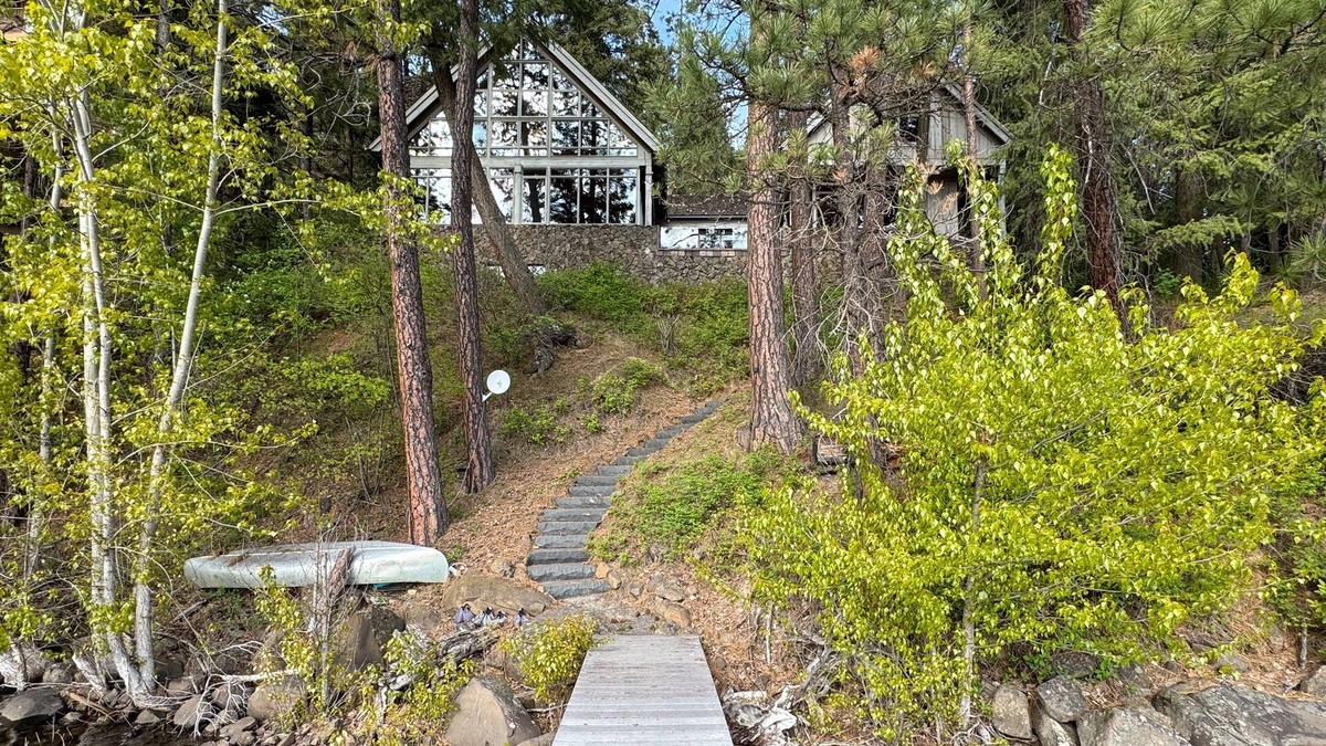 Hayden Lake House | Luxe, lakefront home with dock, amazing lake views, patio & fireplace