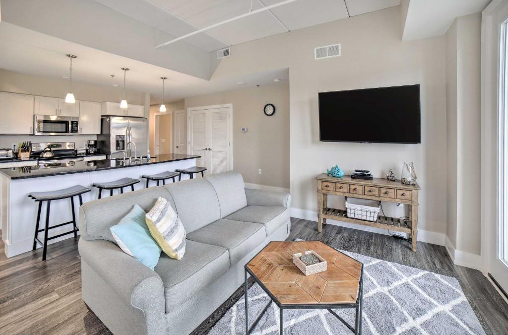 Manistee Apartment | Luxe Manistee Condo with Balcony and River Views!