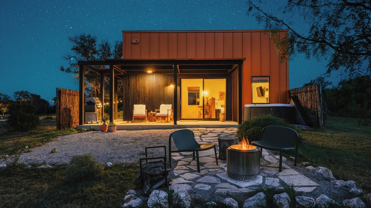 Stonewall Cabin | Luxury cabin in the center of the Texas Wine Country; large private porch w/hot tub, gas grill and fire pit; pet friendly