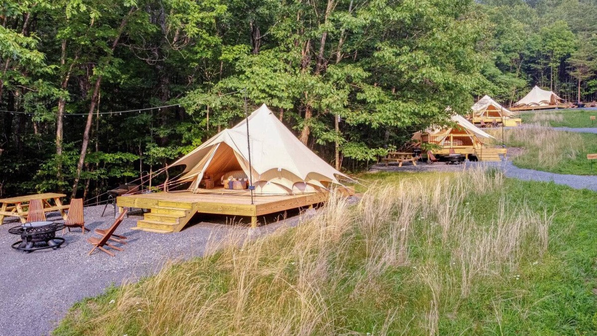 Great Cacapon RV Rental | Luxury Camping with Two Full Beds - Seneca Tent